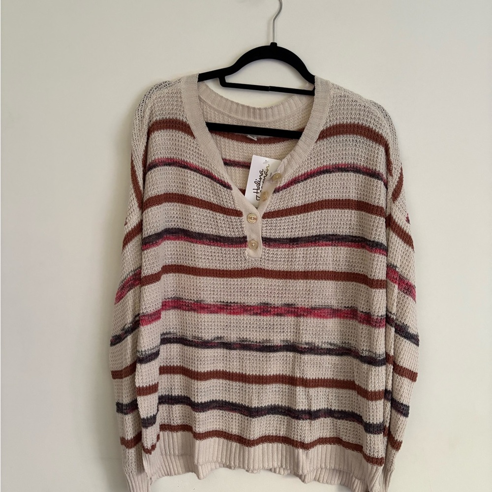 American Eagle Multicolor Striped V-Neck Sweater